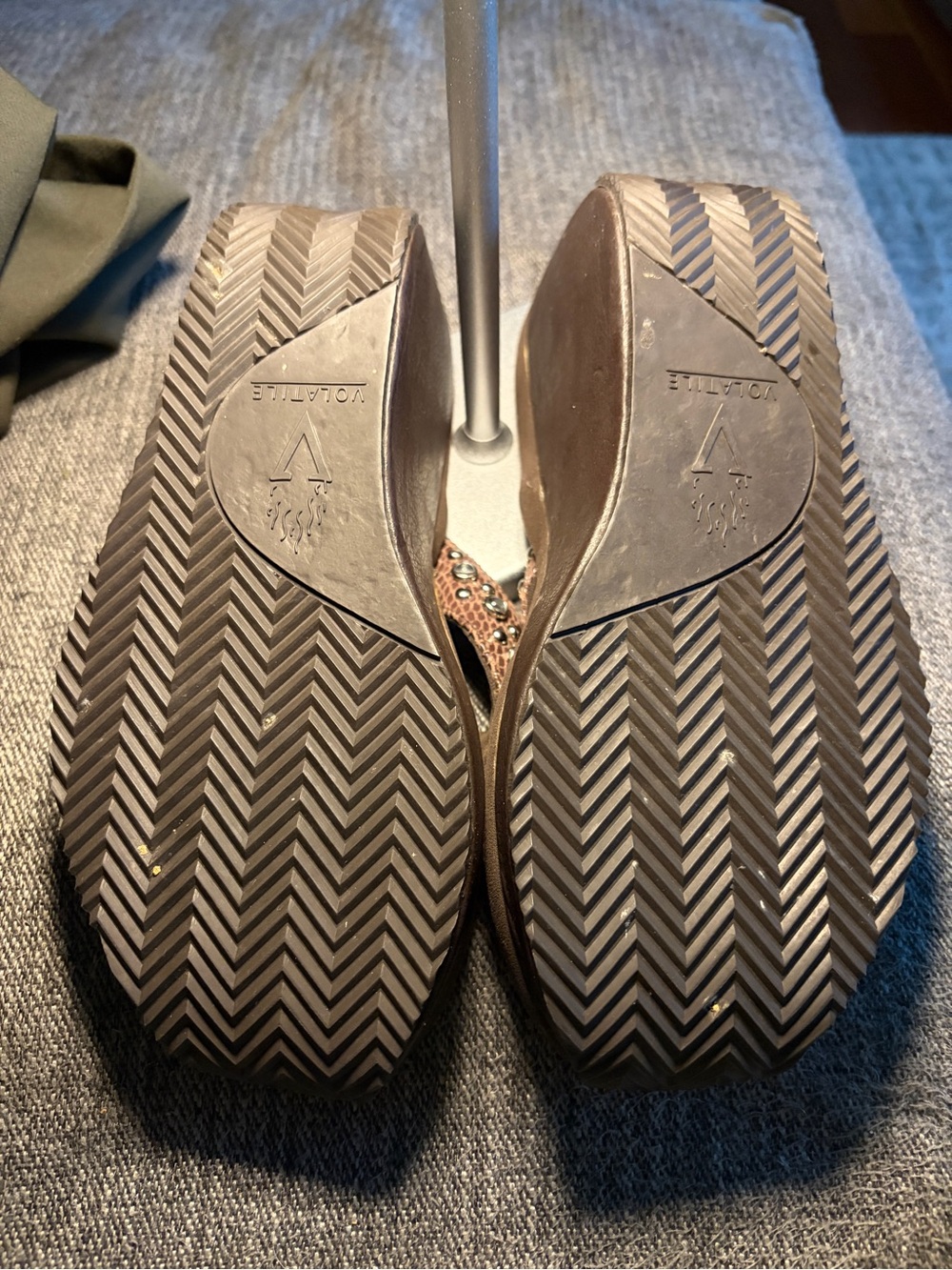 Volatile Brown Wedge Thong Sandals with Crystal Accents - Picture 7 of 7